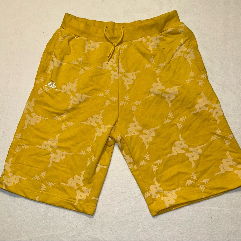 Mens Kappa Yellow Shorts sz L all over print SweatShorts Logo Print